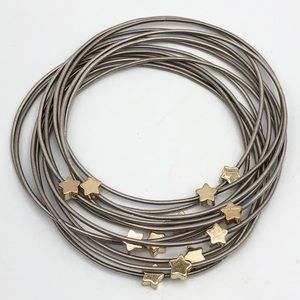 NEW SILVER GOLD STAR PIANO WIRE BRACELET SET